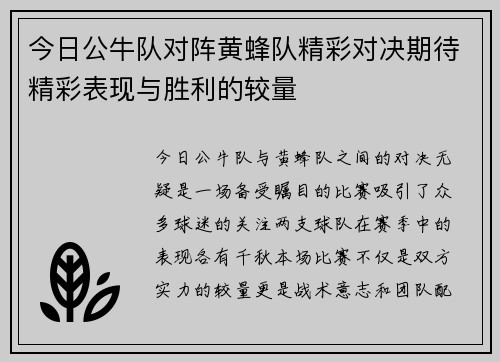 今日公牛队对阵黄蜂队精彩对决期待精彩表现与胜利的较量
